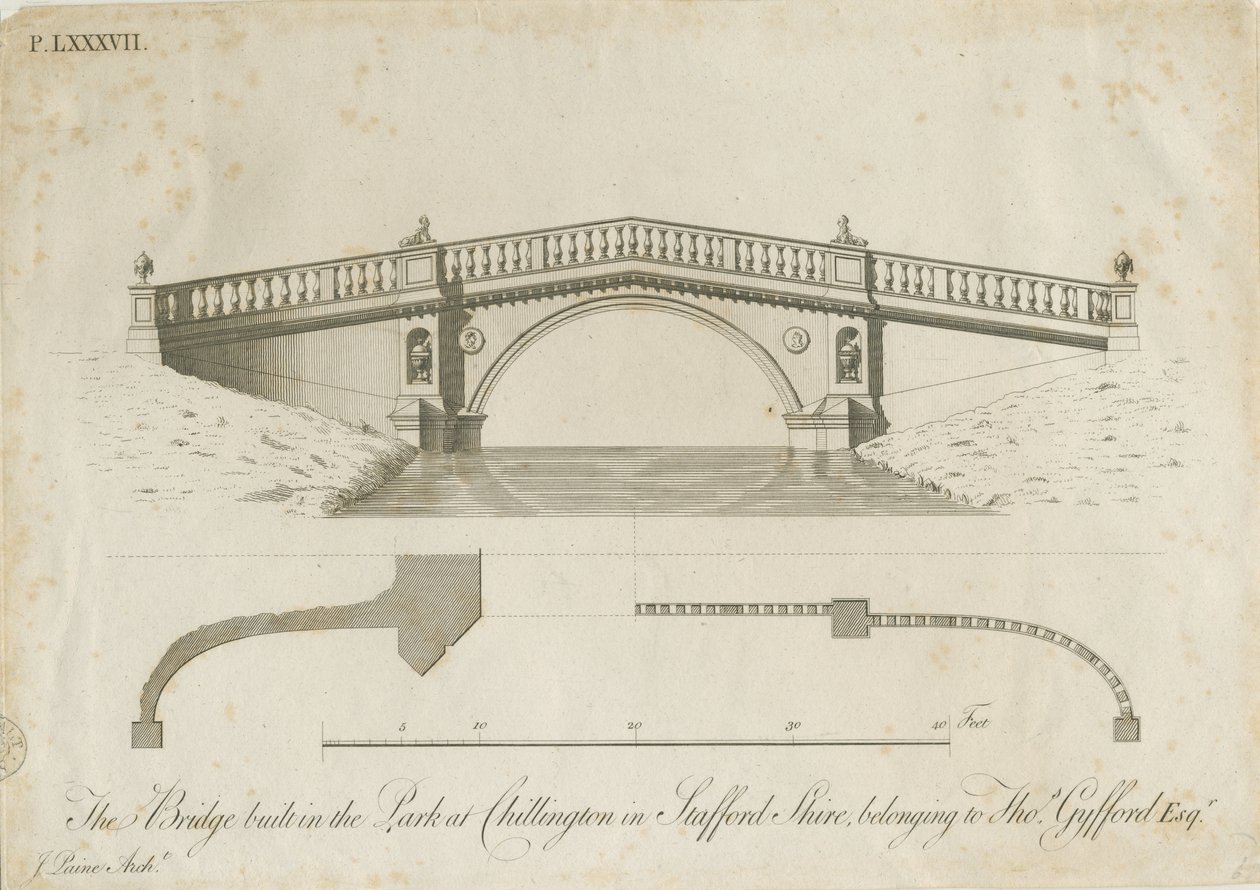 Chillington Park - Bridge: gravering, nd [c 1789] (trykk) av James Paine