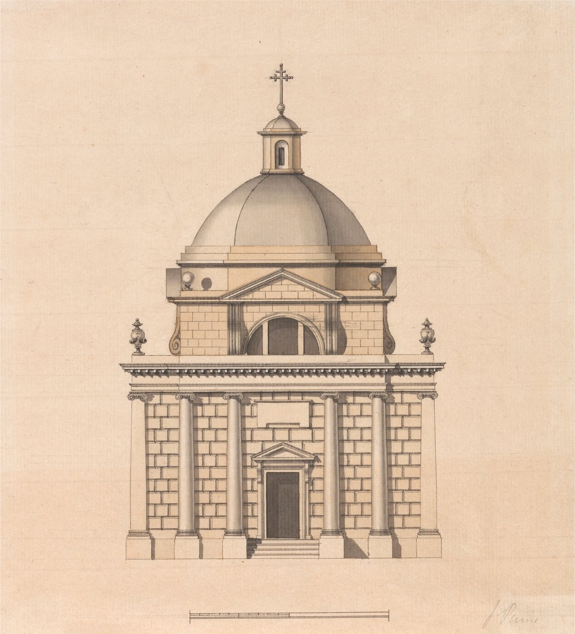 Design for et tempel på en kvadratisk plan og med en kuppel: høyde av James Paine
