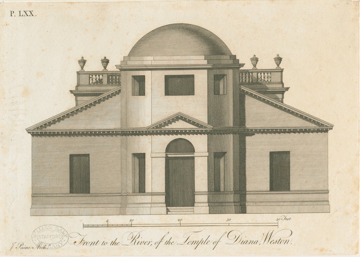 Weston-under-Lizard - The Temple of Diana: gravering, nd [c 1765-1770] av James Paine
