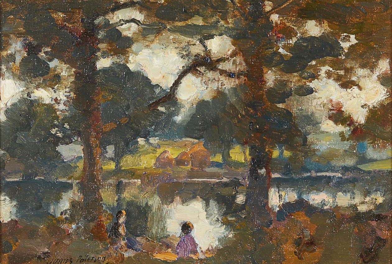 Riverbank (olje på lerret) av James Paterson