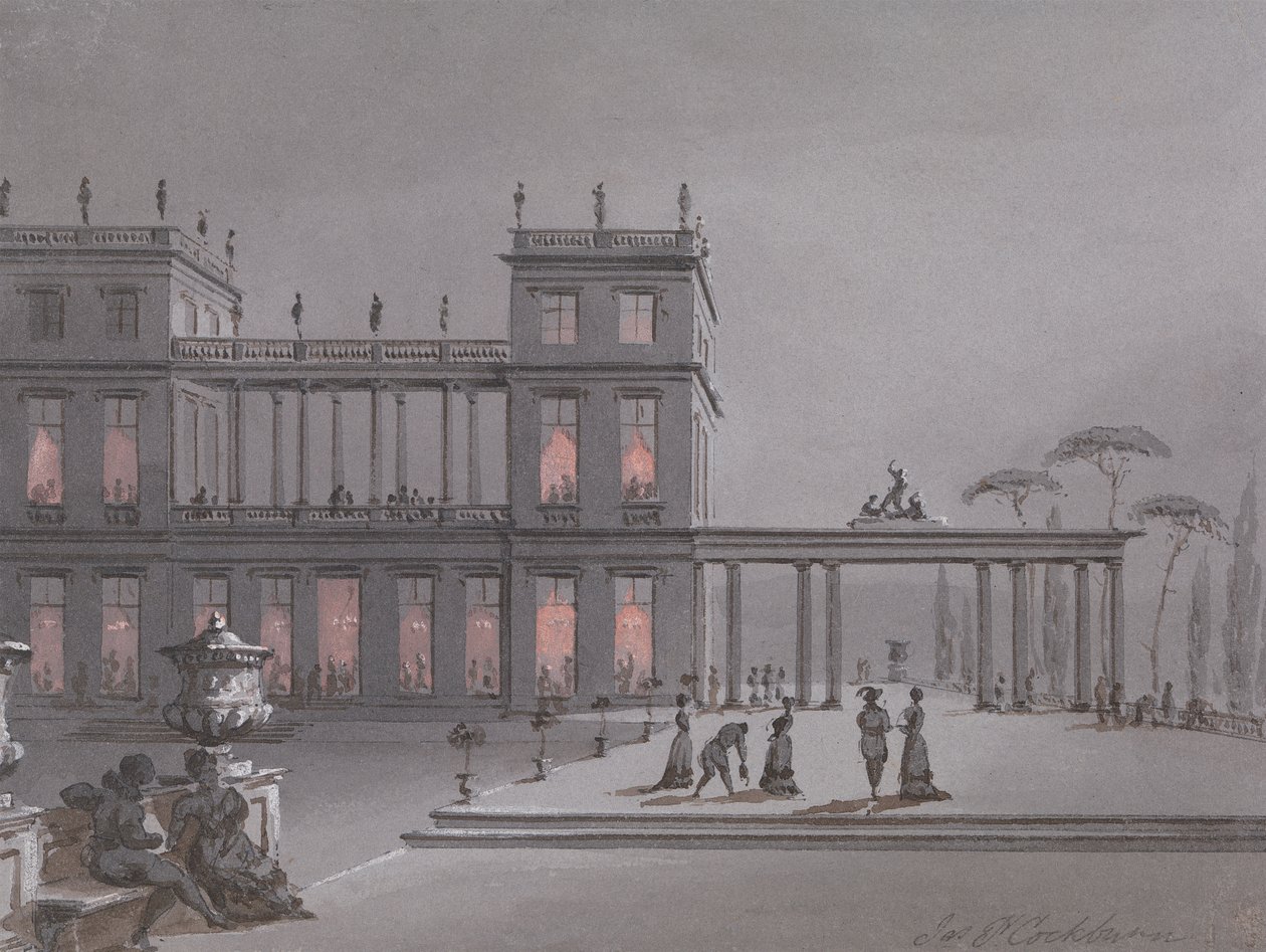 An Italian Fete: Figures on Terrace of a Palazzo av James Pattison Cockburn