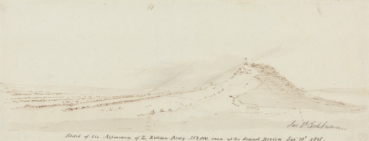 Skisse av utseendet til den russiske hæren, 152 000 menn ved Grand Review, 10. september 1815 av James Pattison Cockburn