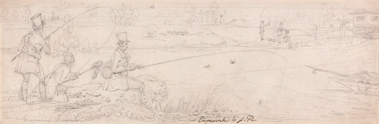 Bunnfiske nær Totten Mill (grafitt på papir) av James Pollard