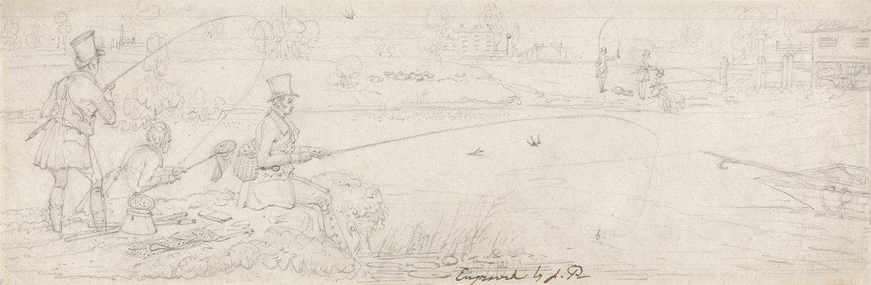 Bunnfiske nær Totten Mill (grafitt på papir) av James Pollard