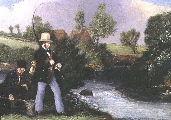 Fiskescene (olje om bord) av James Pollard