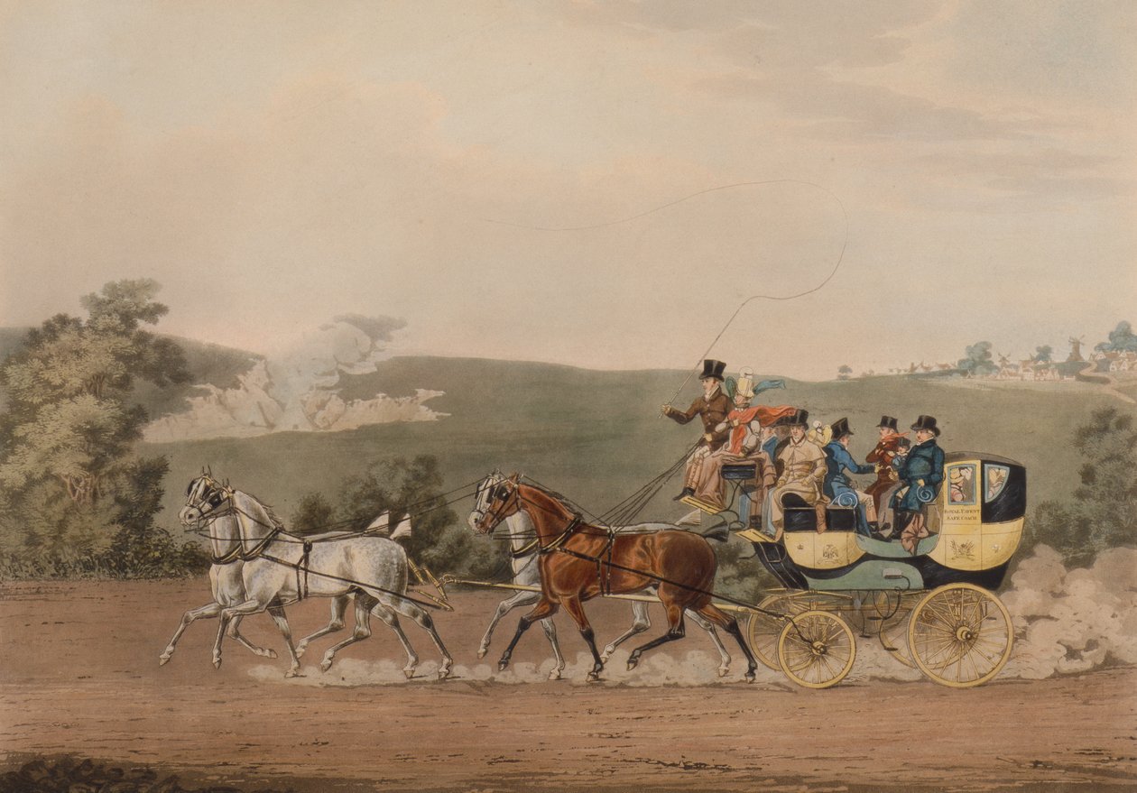 Patent Stage Coach (farget gravering) av James Pollard