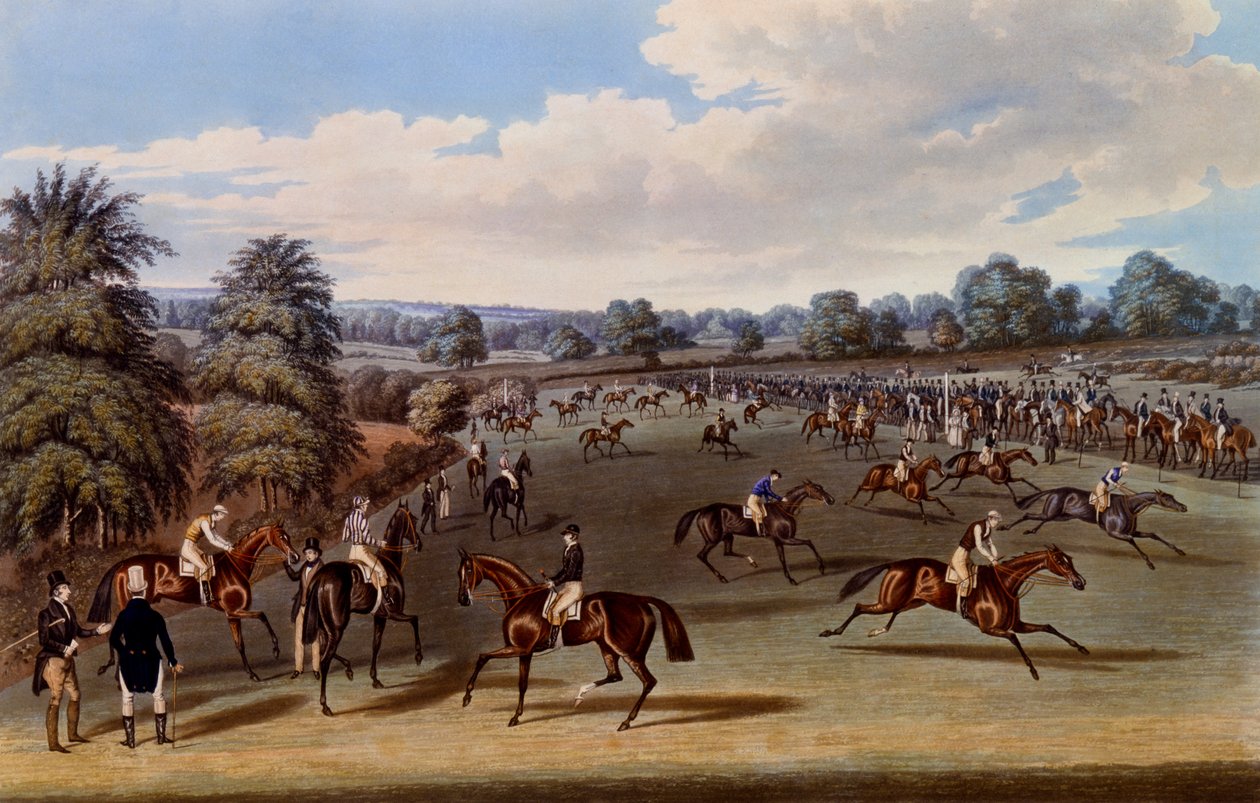 Forbereder til start, trykk laget av Charles Hunt, 1836 (akvatint) av James Pollard