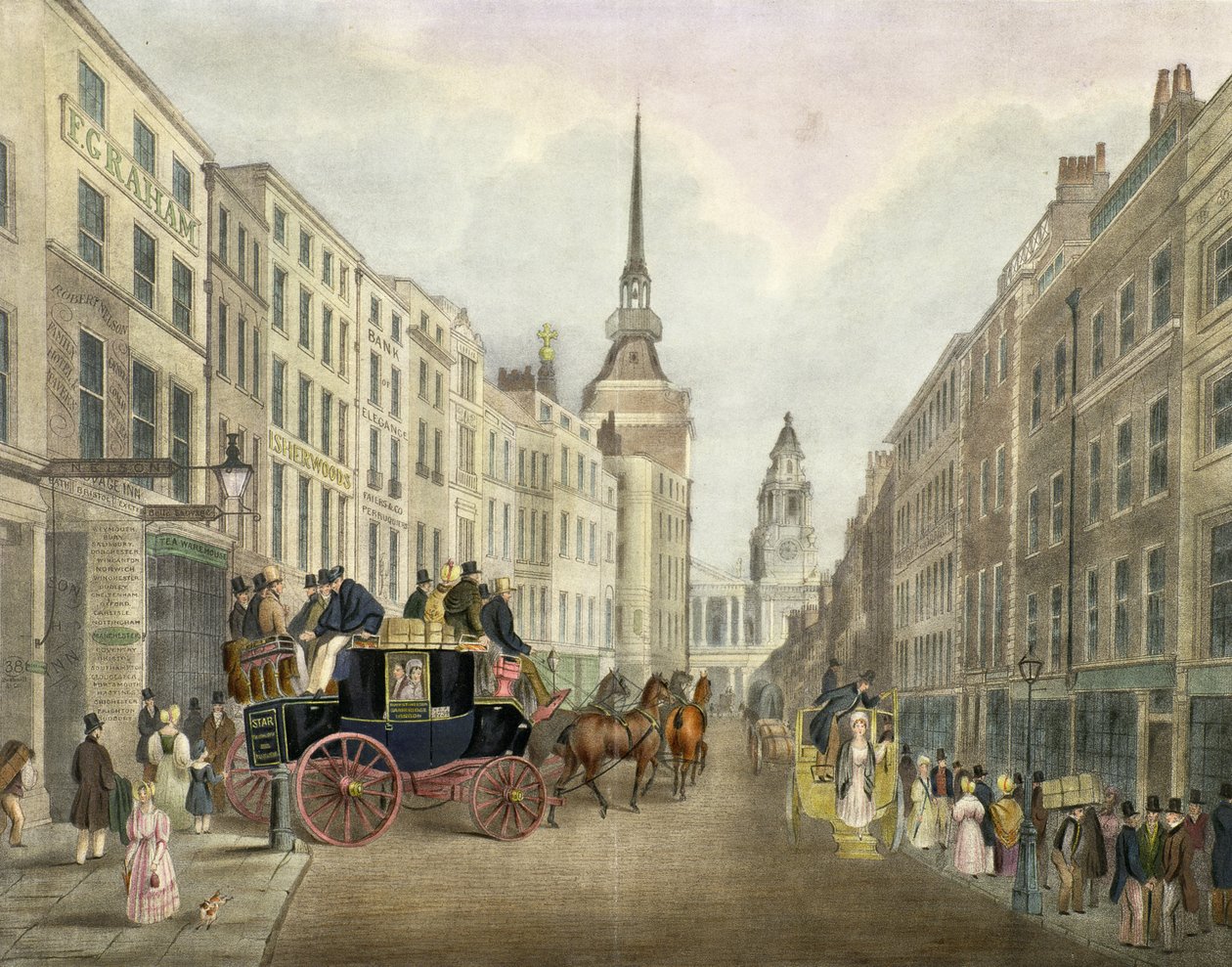 Cambridge-treneren forlater Belle Sauvage Yard, Ludgate Hill av James Pollard