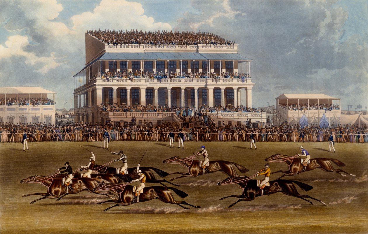 The Grand Stand at Epsom Races, trykk laget av Charles Hunt, 1836 (akvatint) av James Pollard
