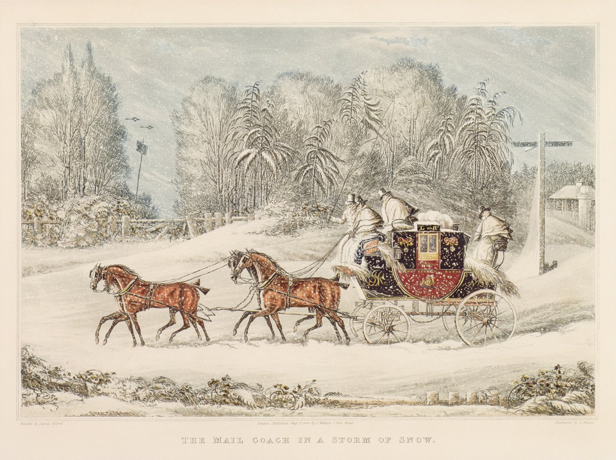 The Post Coach in a Storm of Snow, 1825 av James Pollard
