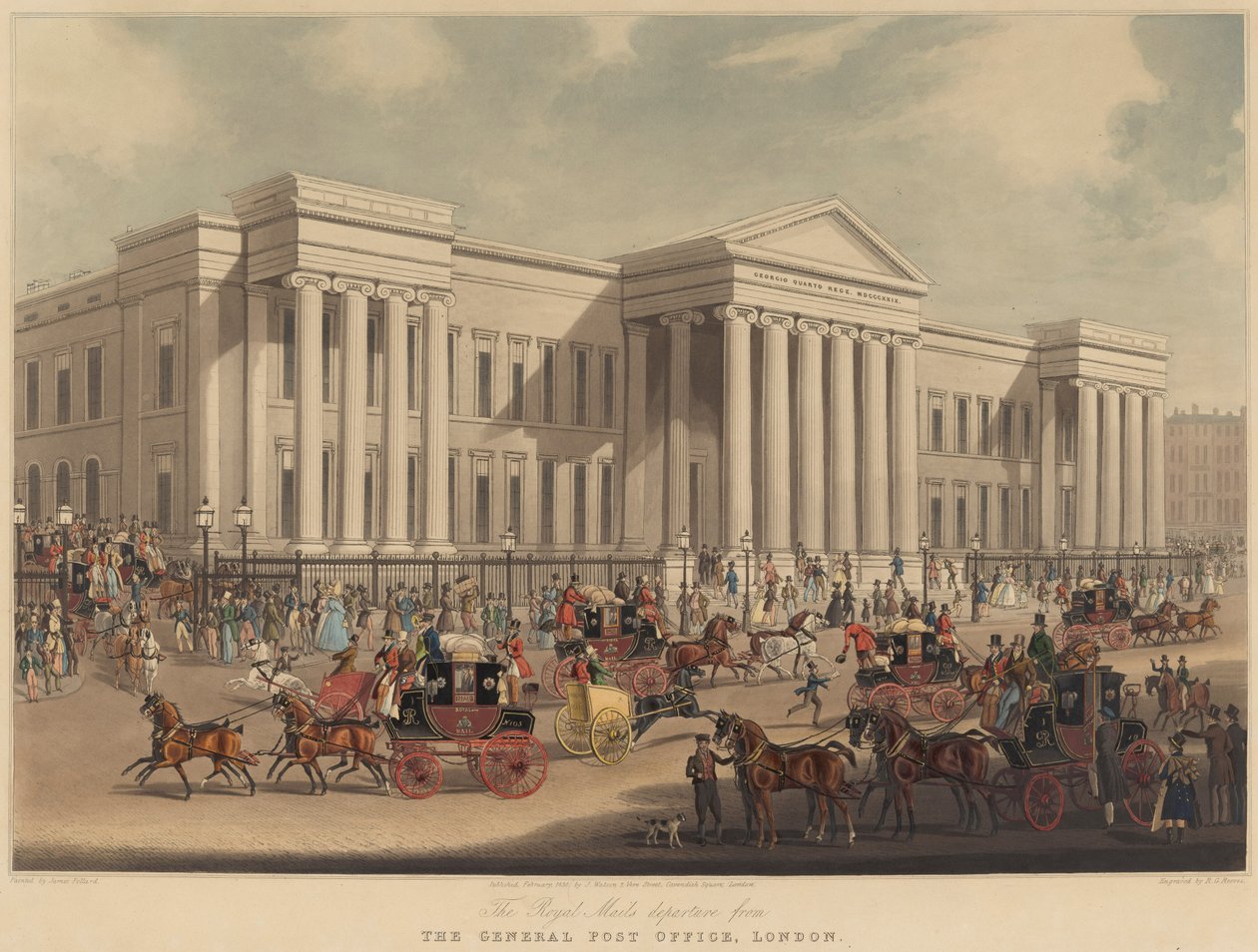 The Royal Mails Avgang fra General Post Office, London av James Pollard after R.G. Reeve