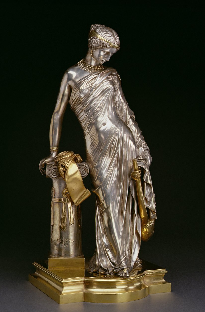 Figur av Sappho Standing, 1848 (sølv og forgylt bronse) av James Pradier