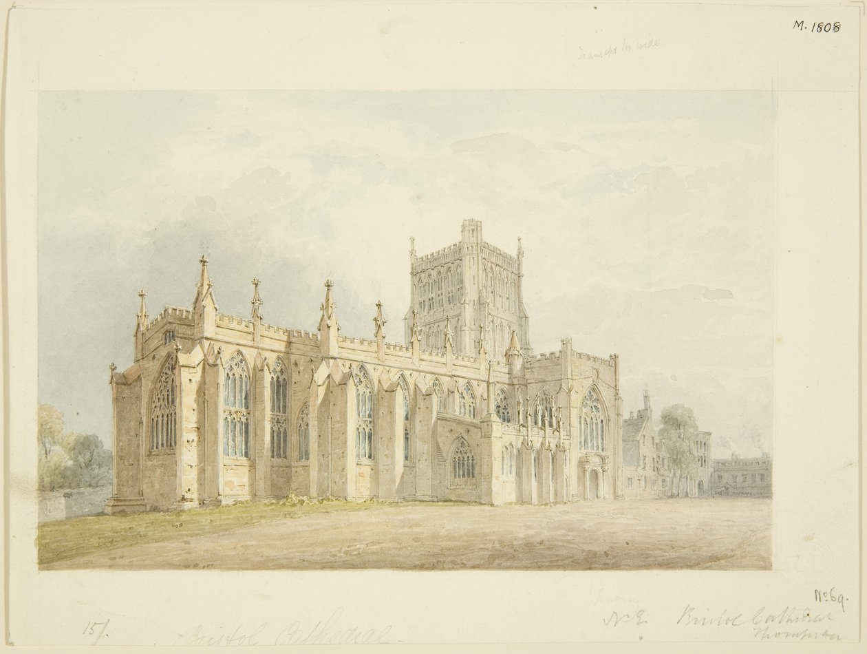 North-East View of Bristol Cathedral, ca. 1830 (akvarell over blyant på papir) av James R. Thompson