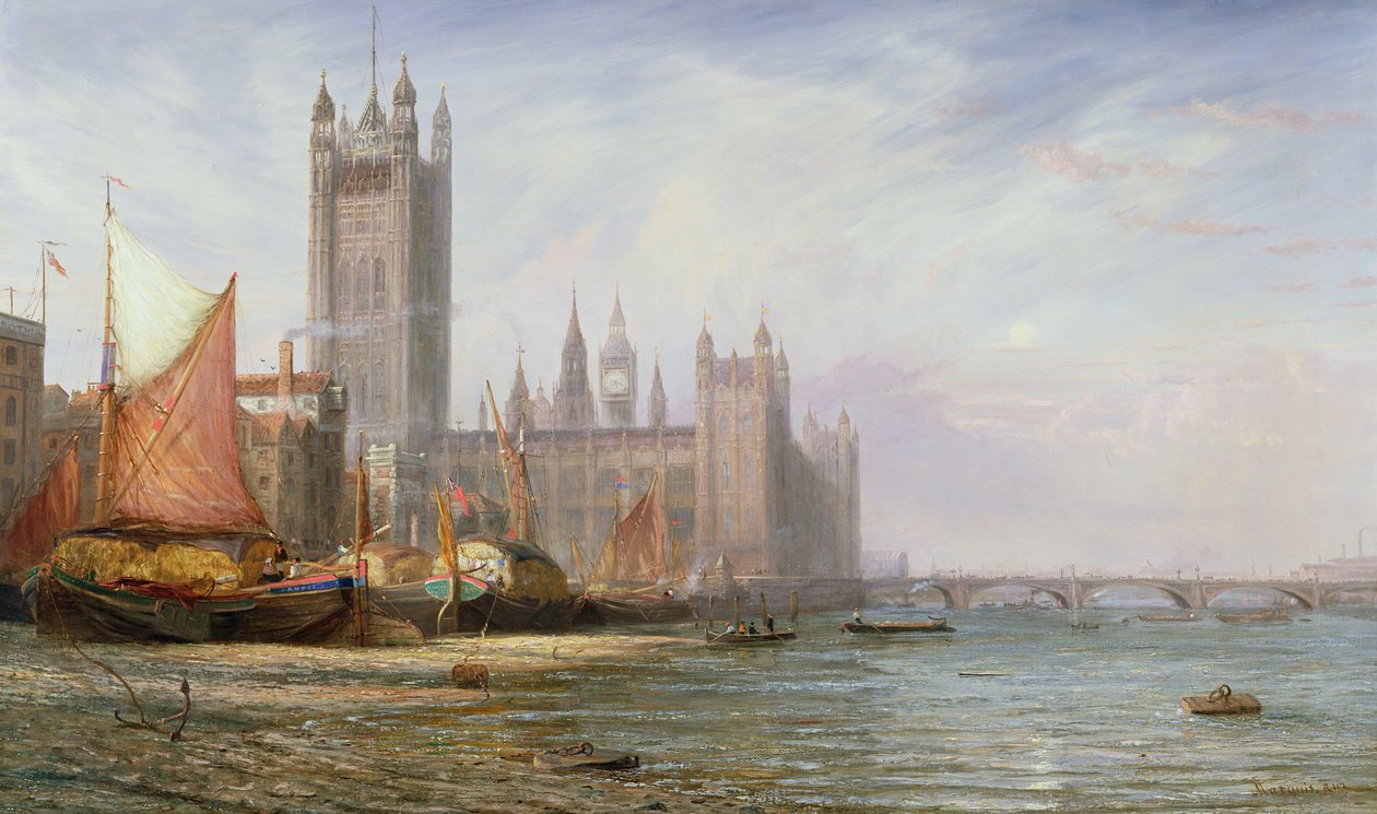 The Houses of Parliament og Westminster Bridge, ca. 1875 av James Richard Marquis