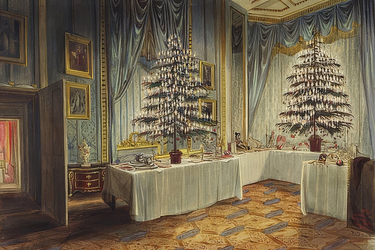 Hertuginnen av Kent juletrær på Windsor Castle. 1850 av James Roberts