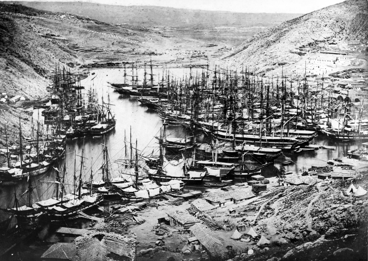 Balaklava havn under Krim-krigen, ca. 1855 av James Robertson