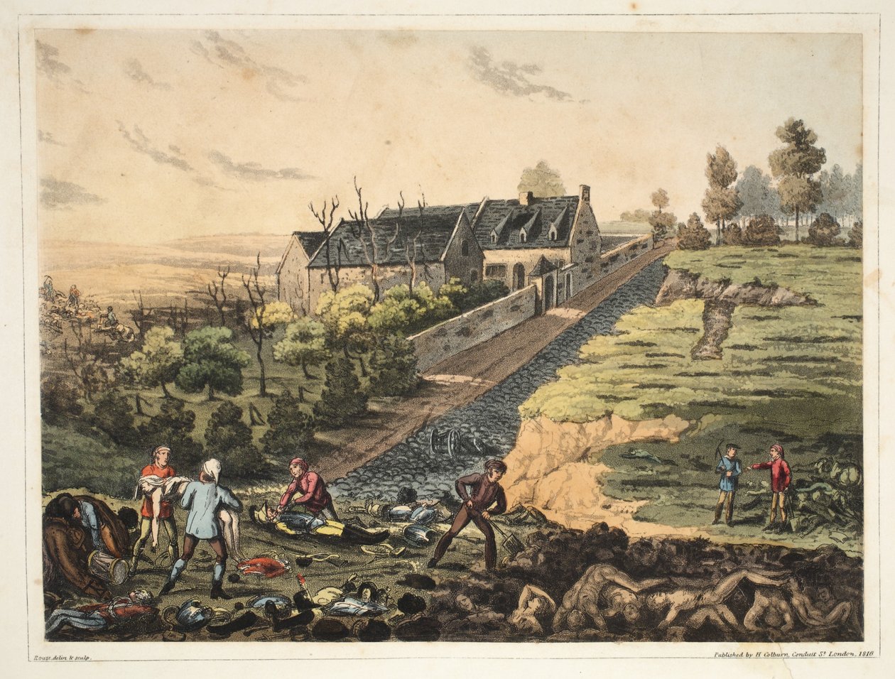 Et frontbilde av gården ved La Haye Sainte av James Rouse