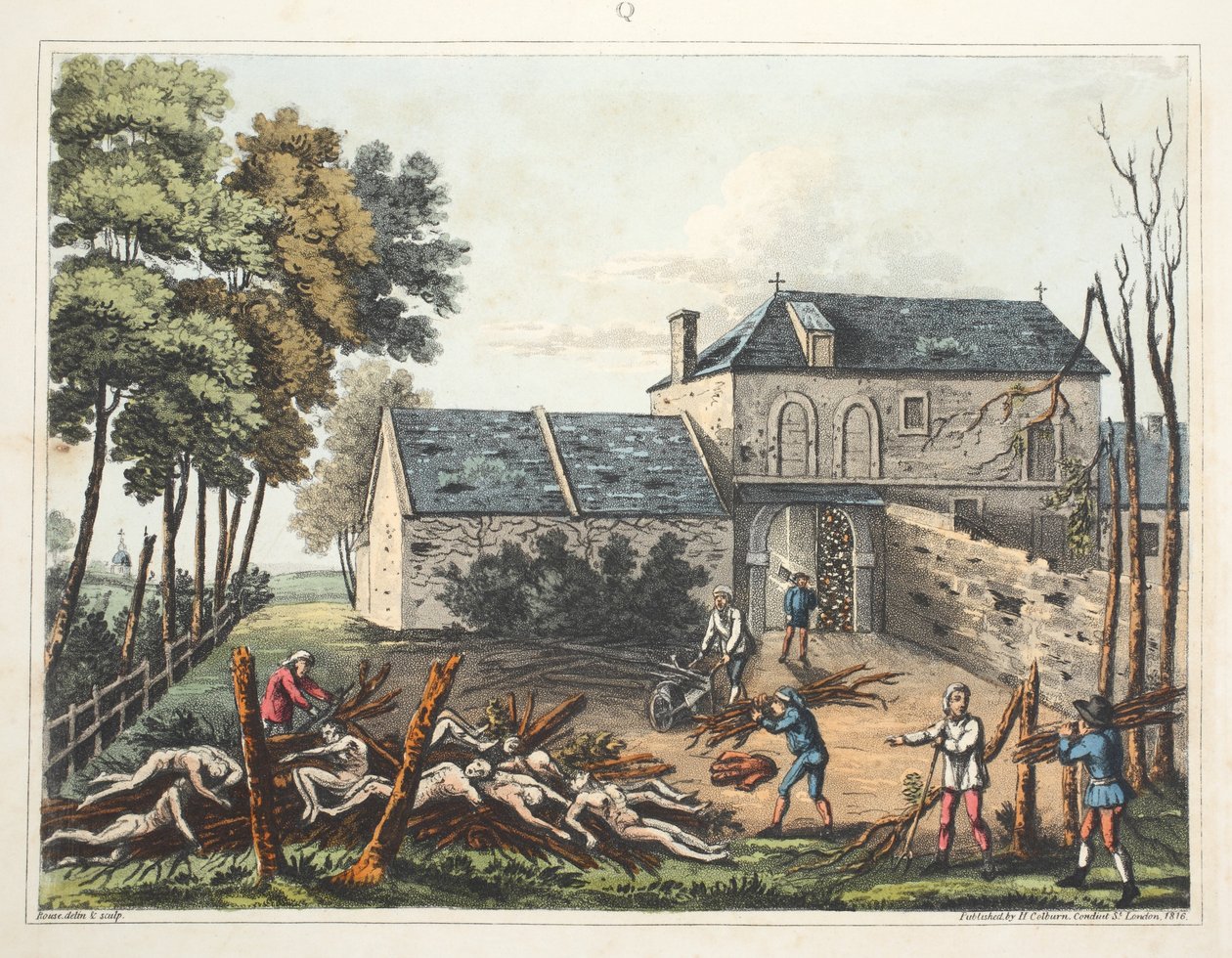 Chateau of Hougoumont: viser de døde som blir gravlagt etter slaget av James Rouse
