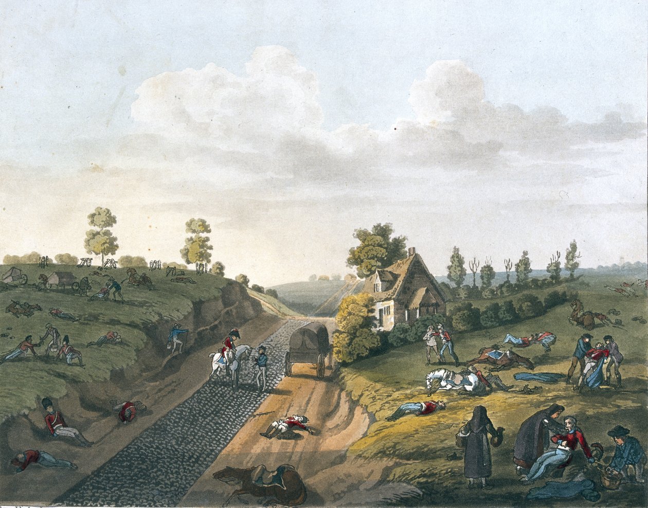 Utsikt over hytten i Valette, 1817 (farget akvatint) av James Rouse