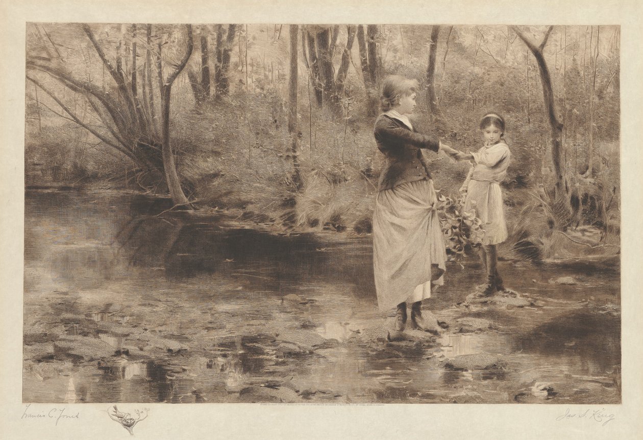 Uten tittel (Crossing A Brook In The Woods) av James S. King