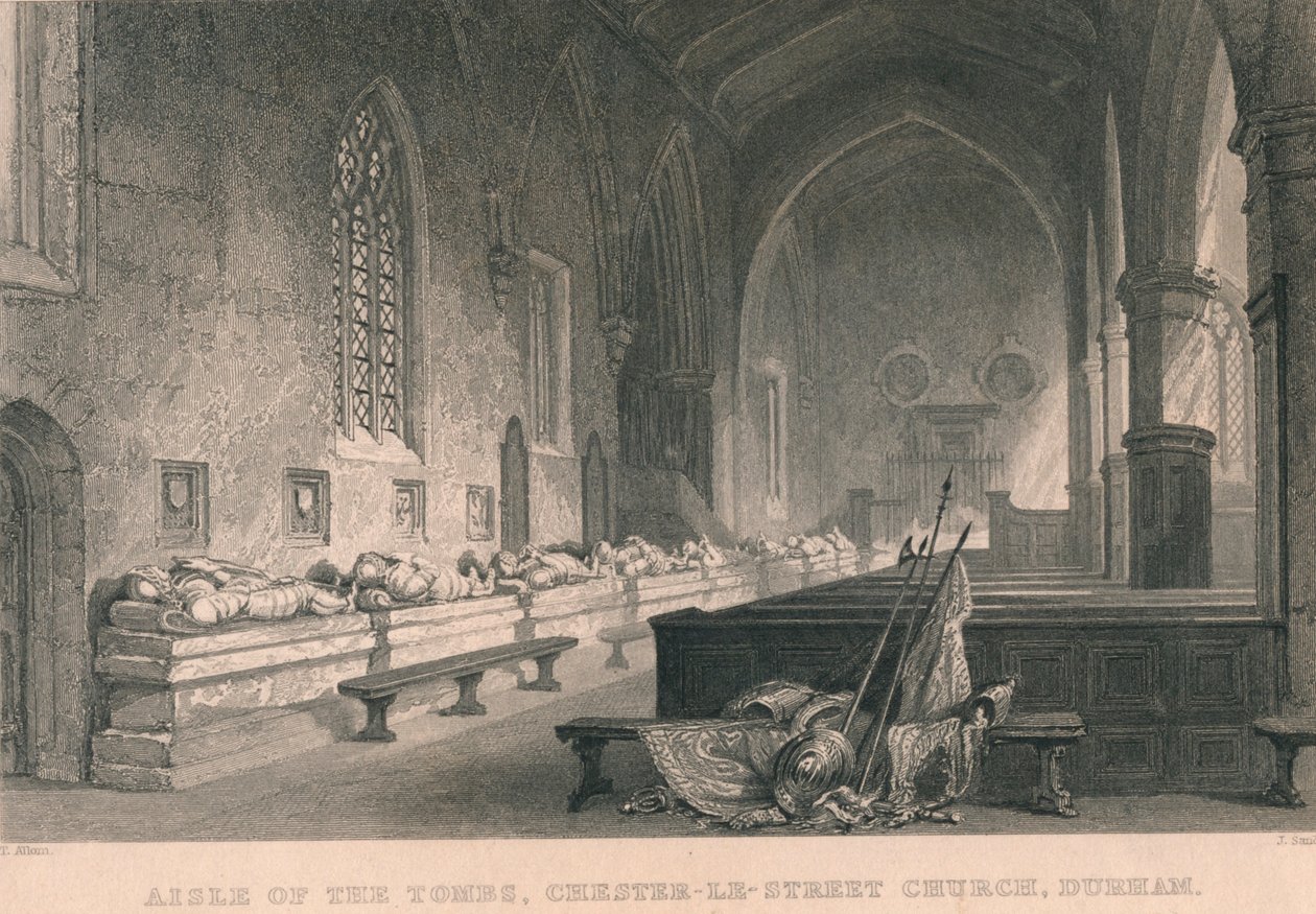 Aisle of the Tombs, Chester-Le-Street Church, Durham, 1834 av James Sands