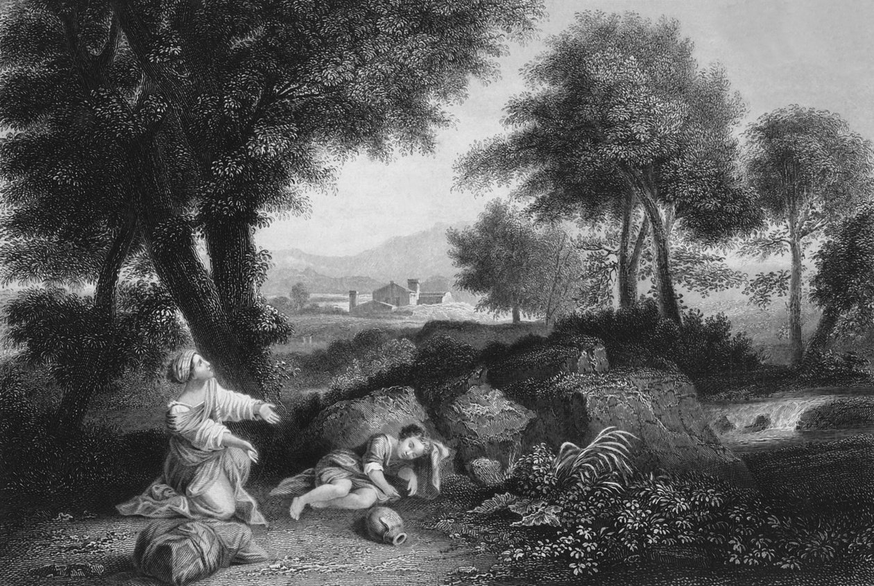 Og Guds engel kalte til Hagar ut av himmelen, midten av slutten av det 19. århundre av James Sands