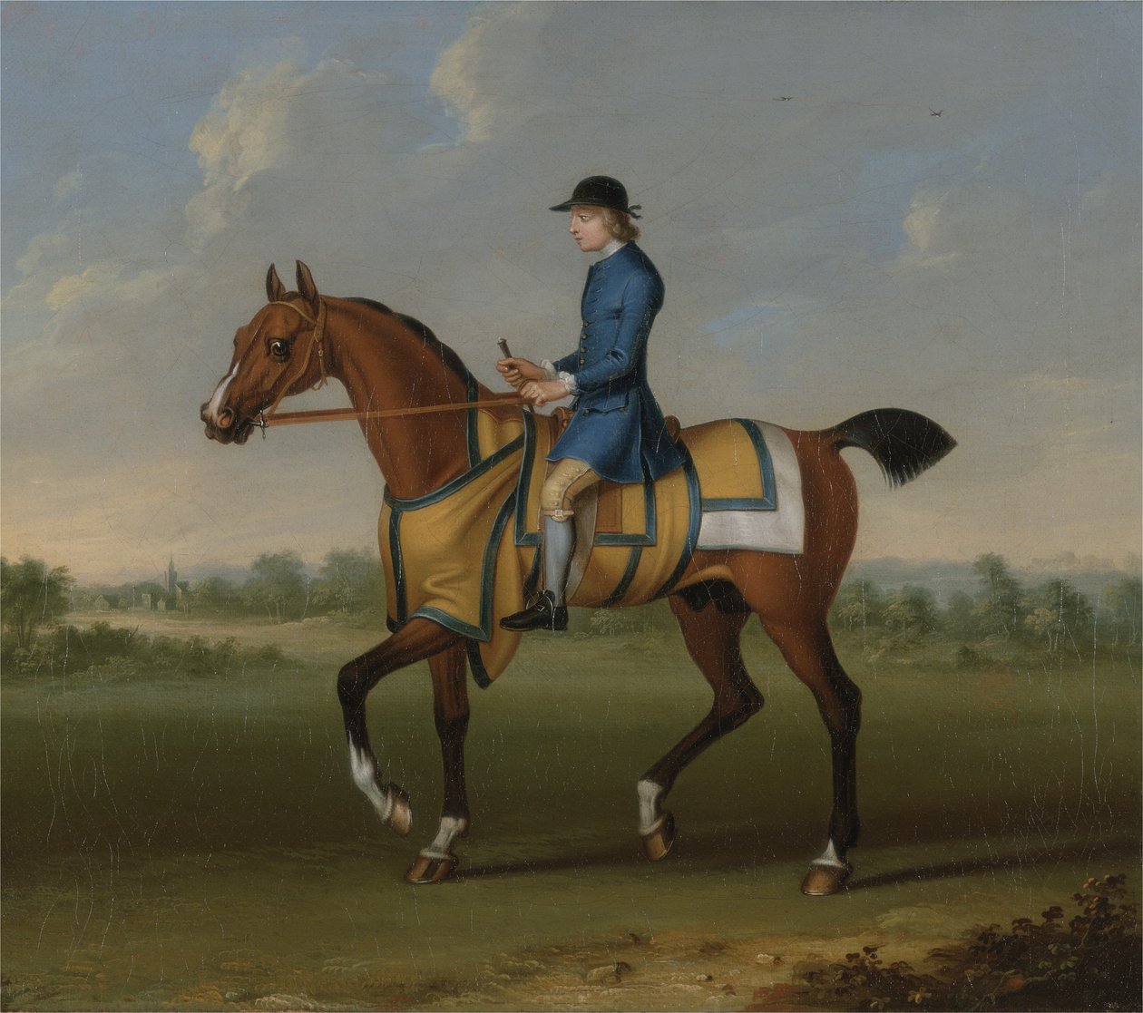 A Bay Racehorse with Jockey Up (olje på lerret) av James Seymour