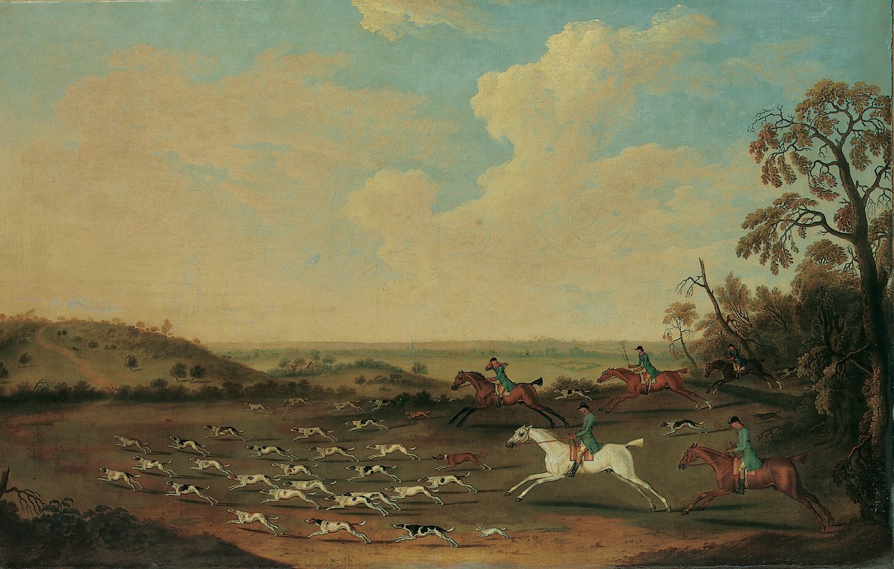 A Hunt in Full Cry ved Quorley, Hampshire, ca. 1770 av James Seymour