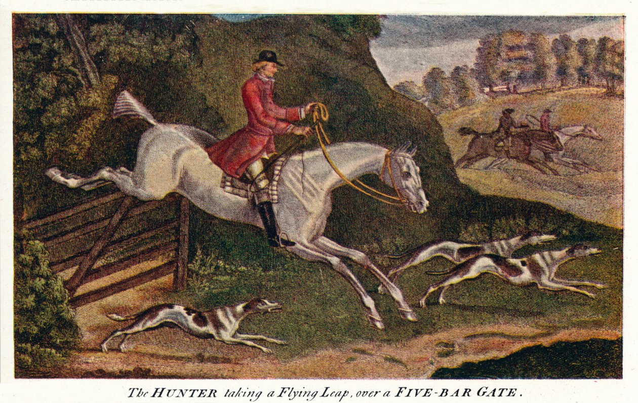 JEGEREN tar et flygende sprang, over en fem-bars port, c1740, 1922 av James Seymour