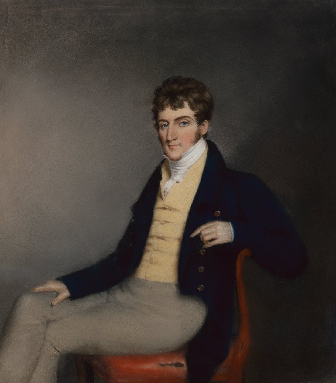 Portrett av en gentleman i gul vest, ca. 1795 (pastell på papir) av James Sharples
