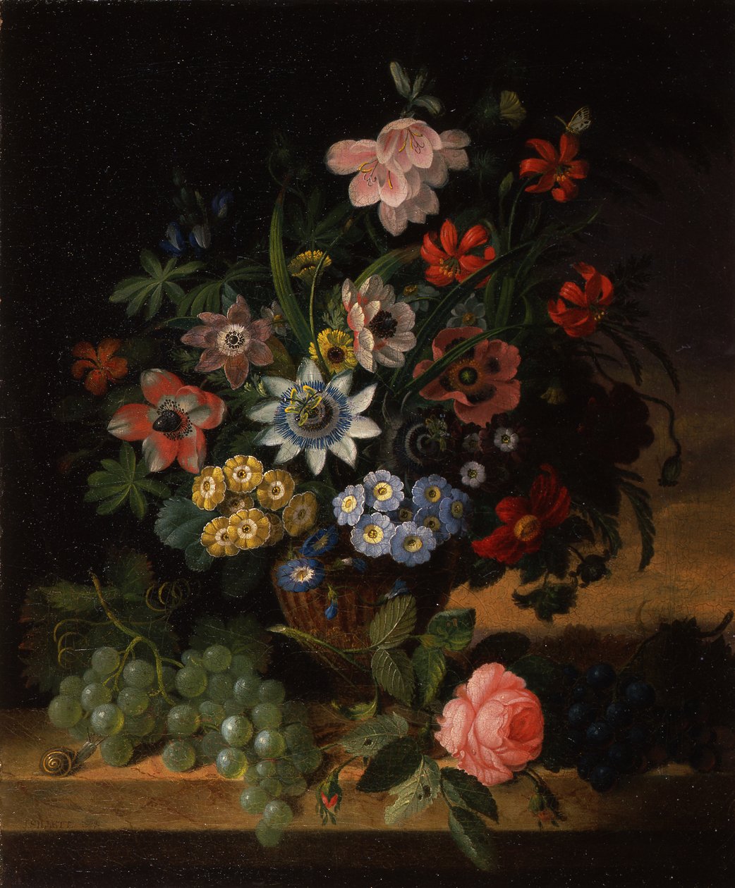 Blomster og frukt, 1827 av James Sillett