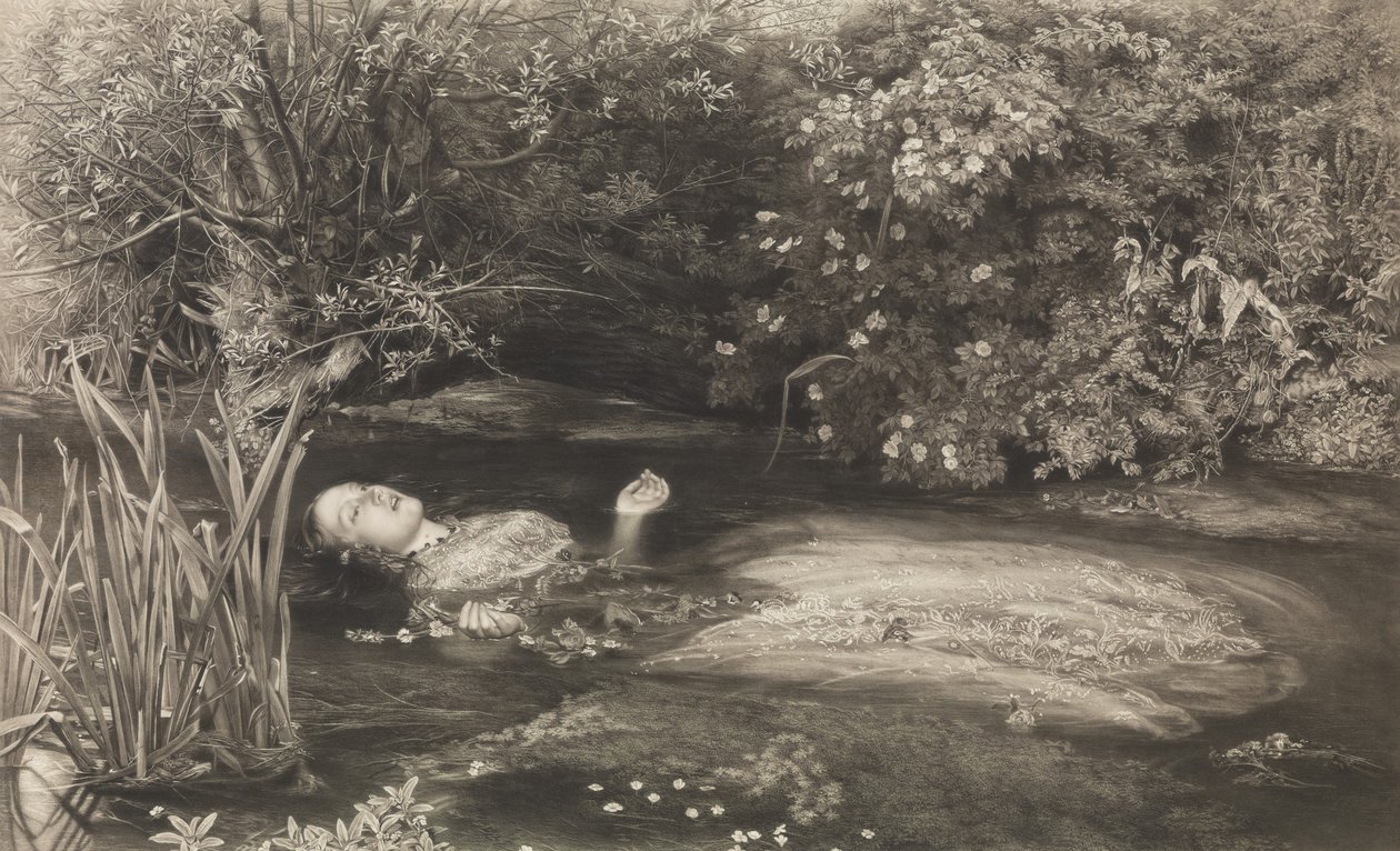 Ophelia Shakespeare, Hamlet, 4. akt, scene 7, 1. mars 1866. av James Stephenson