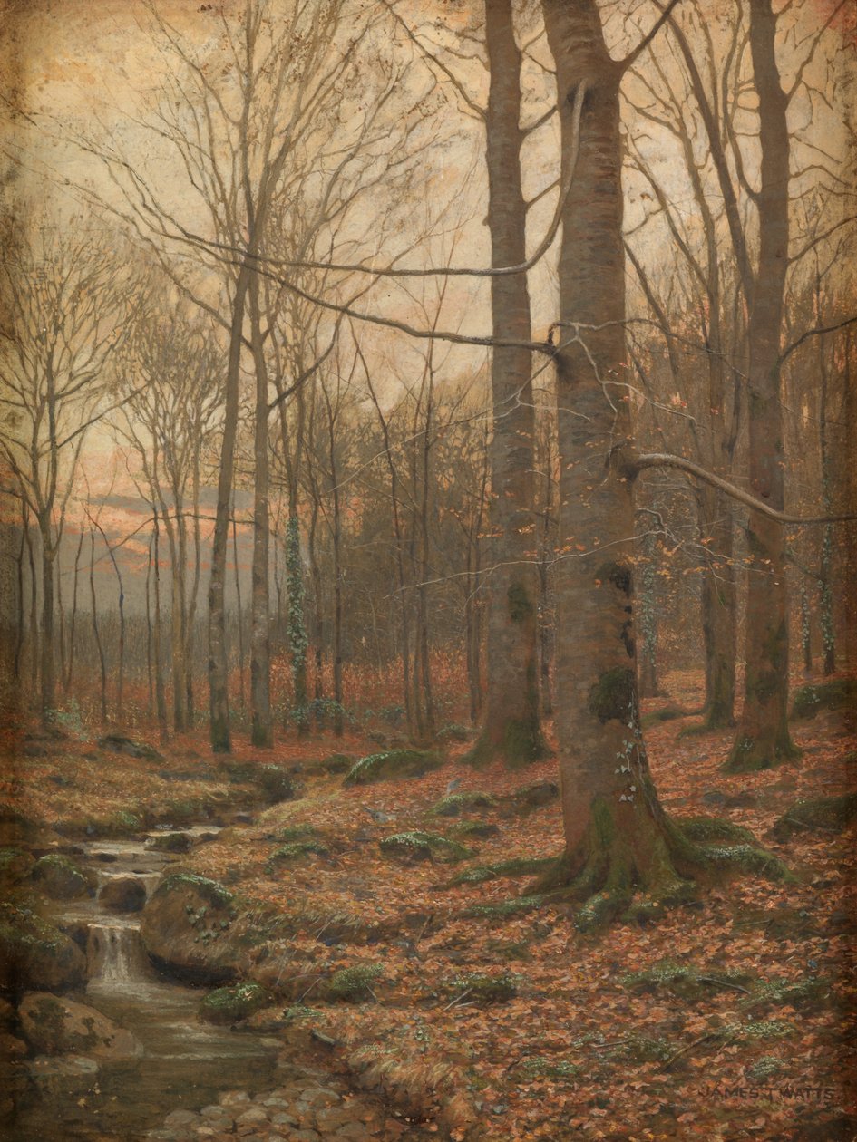 Vinter i skogen, Betws-y-Coed (akvarell og kroppsmaling) av James Thomas Watts