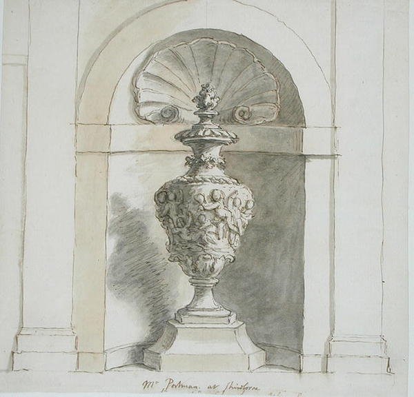 En nisje for Mr Portmans House i Sherborne (penn, blekk og brun vask på papir) av James Thornhill