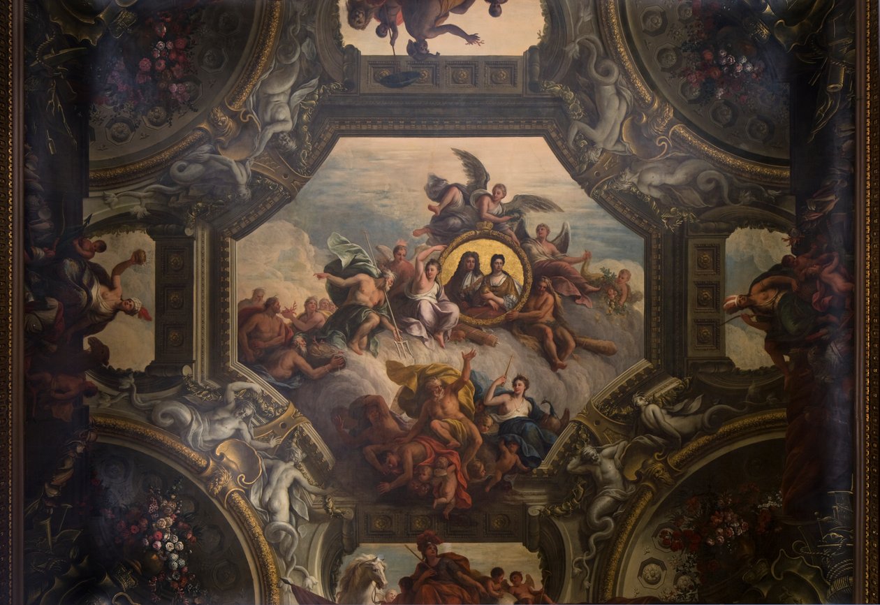 Taket i den øvre hallen i den malte hallen, ca. 1707-27 (veggmaleri) av James Thornhill