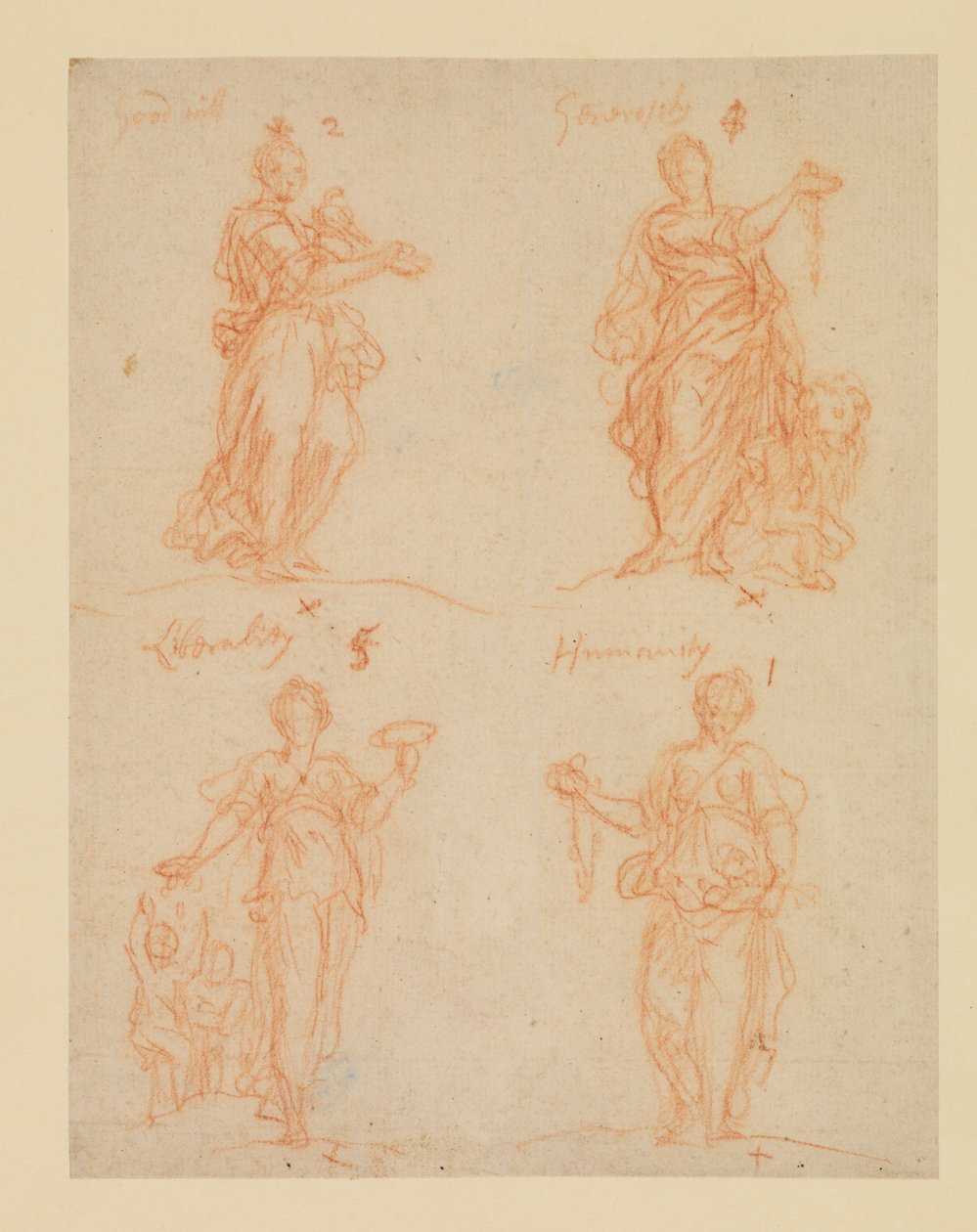 Fire dyder - Goodwill, sjenerøsitet, Liberality and Humanity, 1600-tallet av James Thornhill