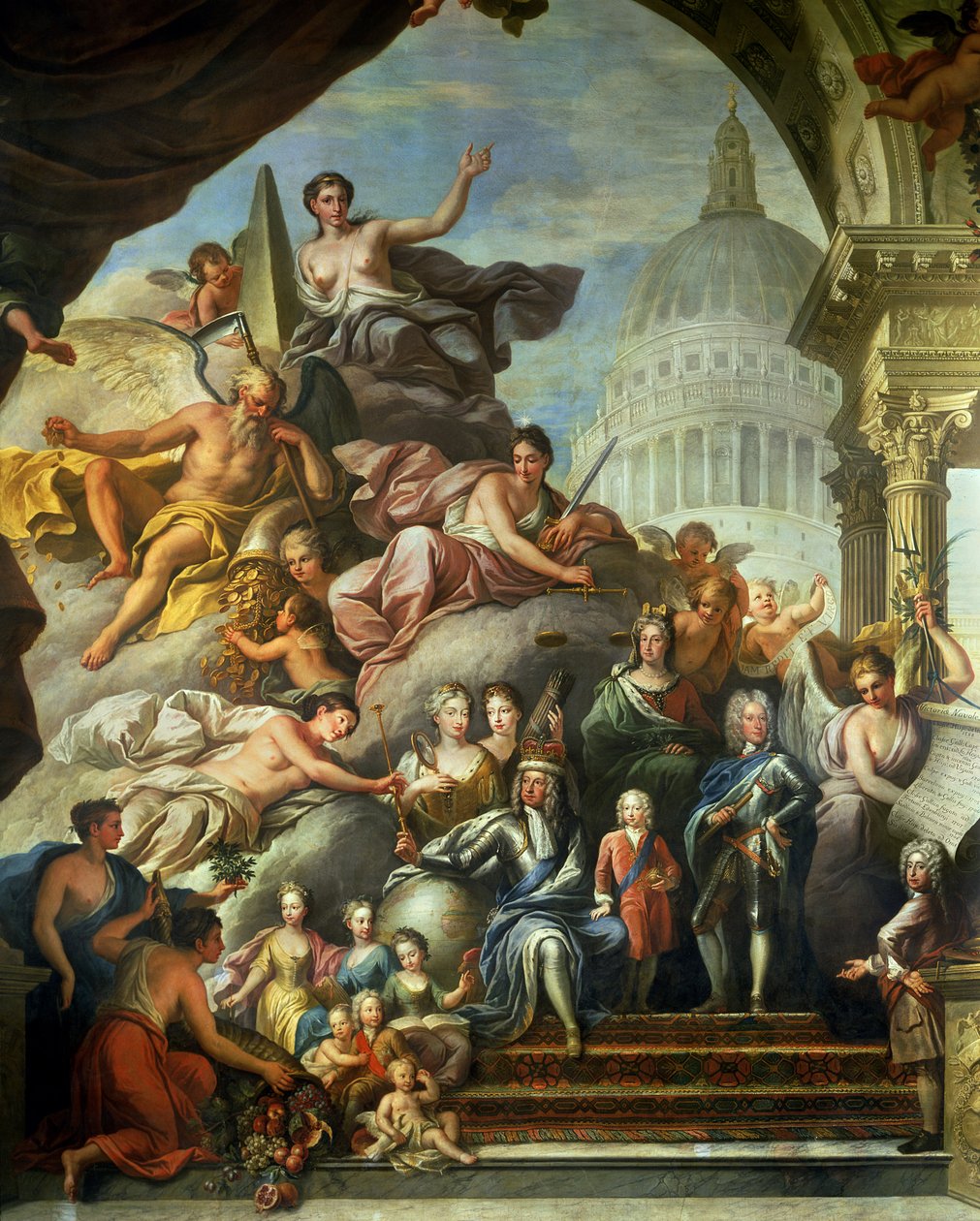 Bakre veggmaleri av Upper Hall som glorifiserer George I (1660-1727) og huset til Hannover, 1718-24 (se også 208091, 7797 og 28499) av James Thornhill