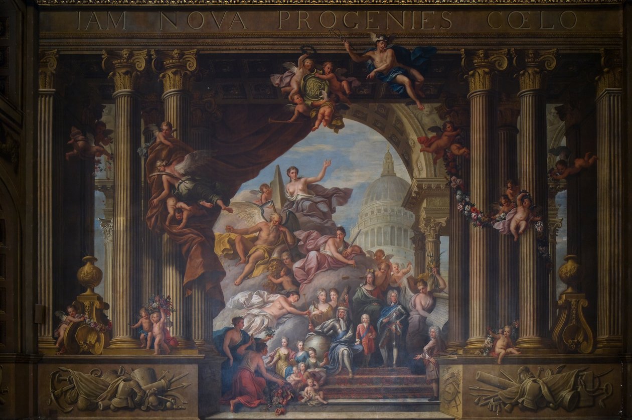 Vestveggen i den malte salen, ca. 1707-27 (veggmaleri) av James Thornhill