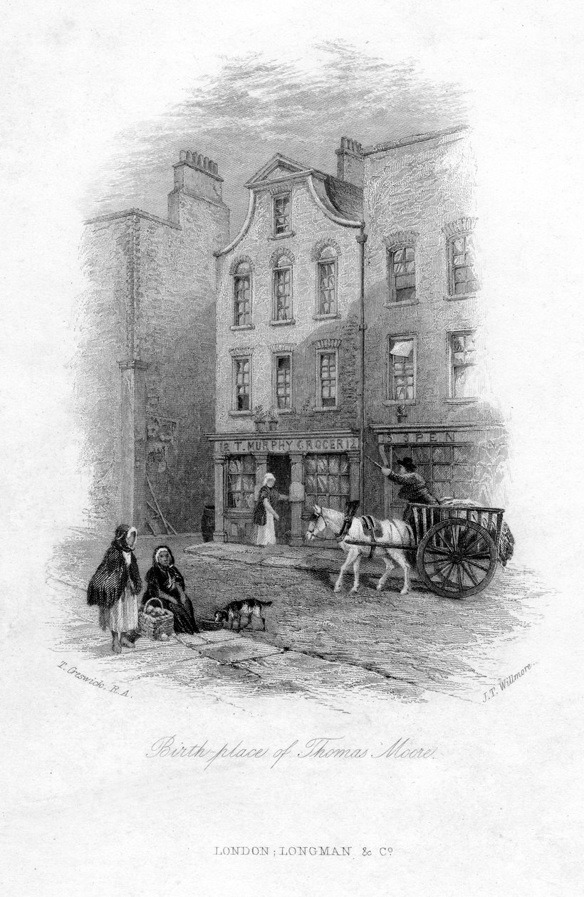 Fødestedet til Thomas Moore, Dublin, c1800-tallet. av James Tibbitts Willmore