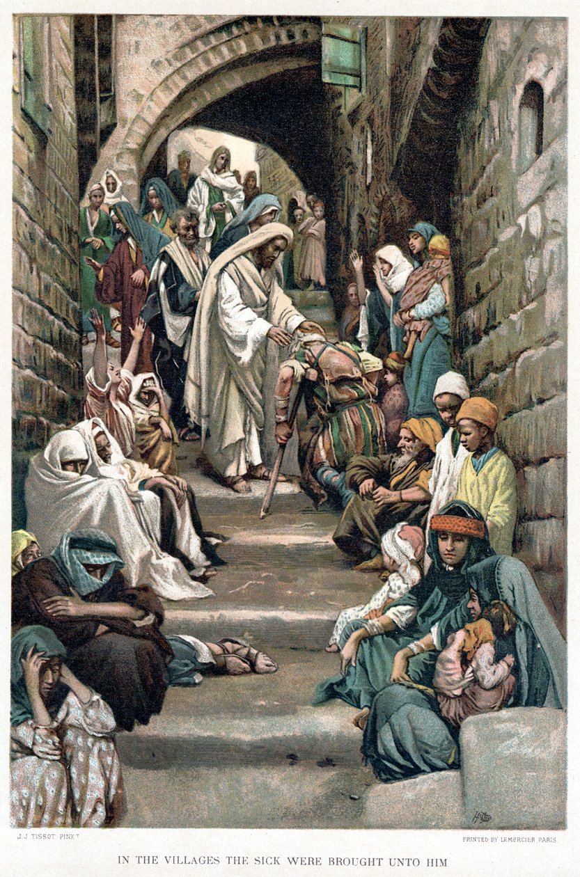 Kristus helbredet de syke brakt til ham i landsbyene, ca 1890 av James Tissot