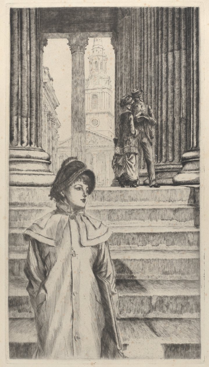 Portico of the National Gallery, London, 1878. av James Tissot