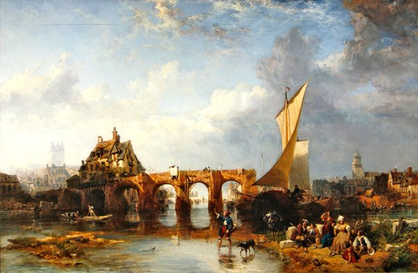 Pont des Treilles ved elven Maine ved Angers av James Vivien de Fleury