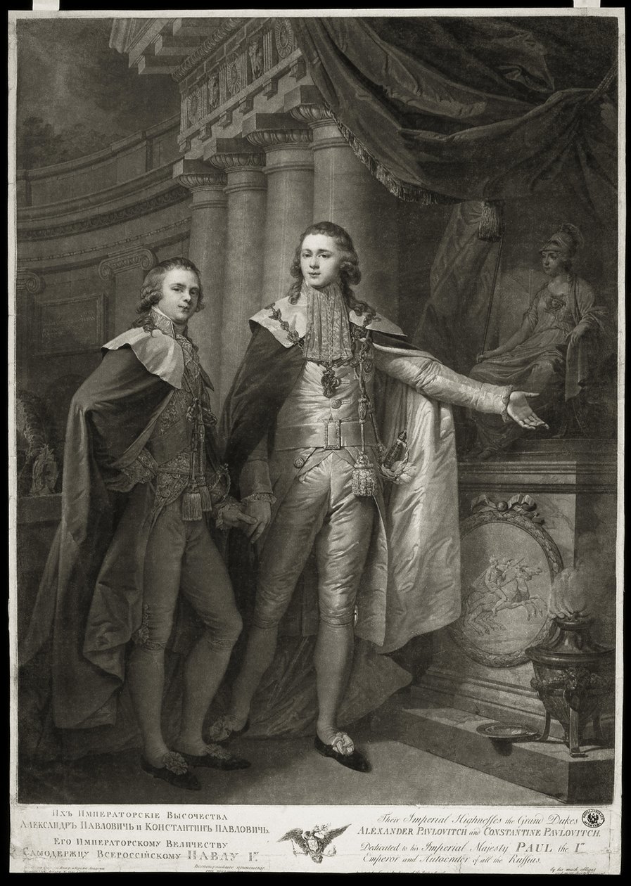 Portrett av storhertugene Alexander Pavlovich og Konstantin Pavlovich av Russland, 1797 av James Walker