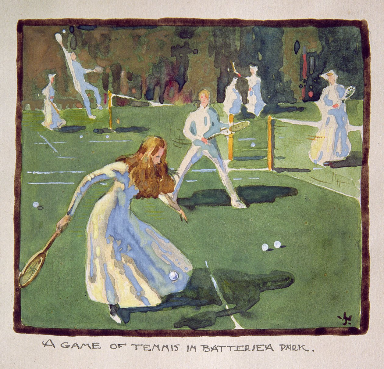 Et tennisspill i Battersea Park (wc på papir) av James Wallace