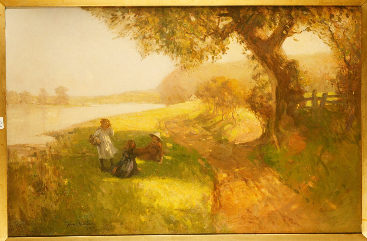 Summer Day - Children on the Banks of the Tweed, 1907 av James Wallace