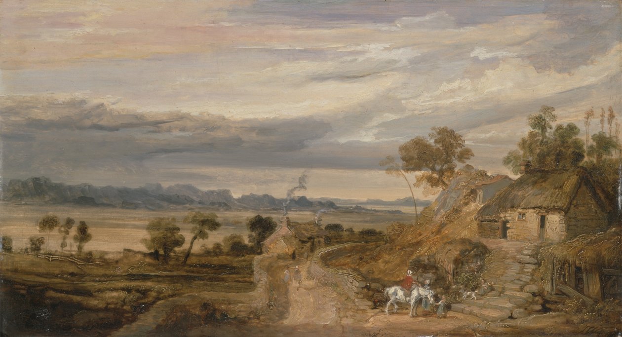 Landskap med hytter, ca. 1802-07 (olje på panel) av James Ward