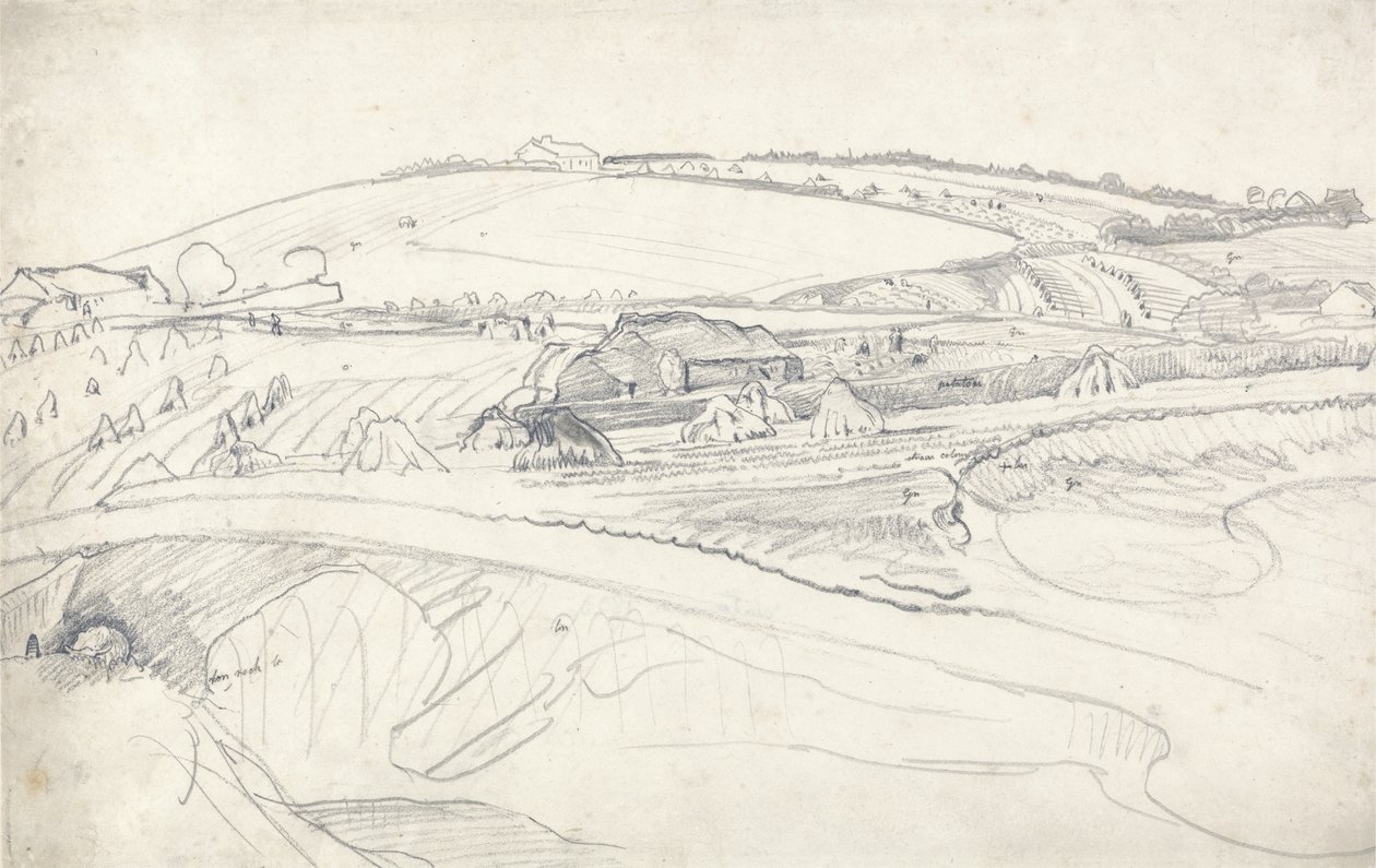 Landskap med gård og maisstokker (blyant på papir) av James Ward