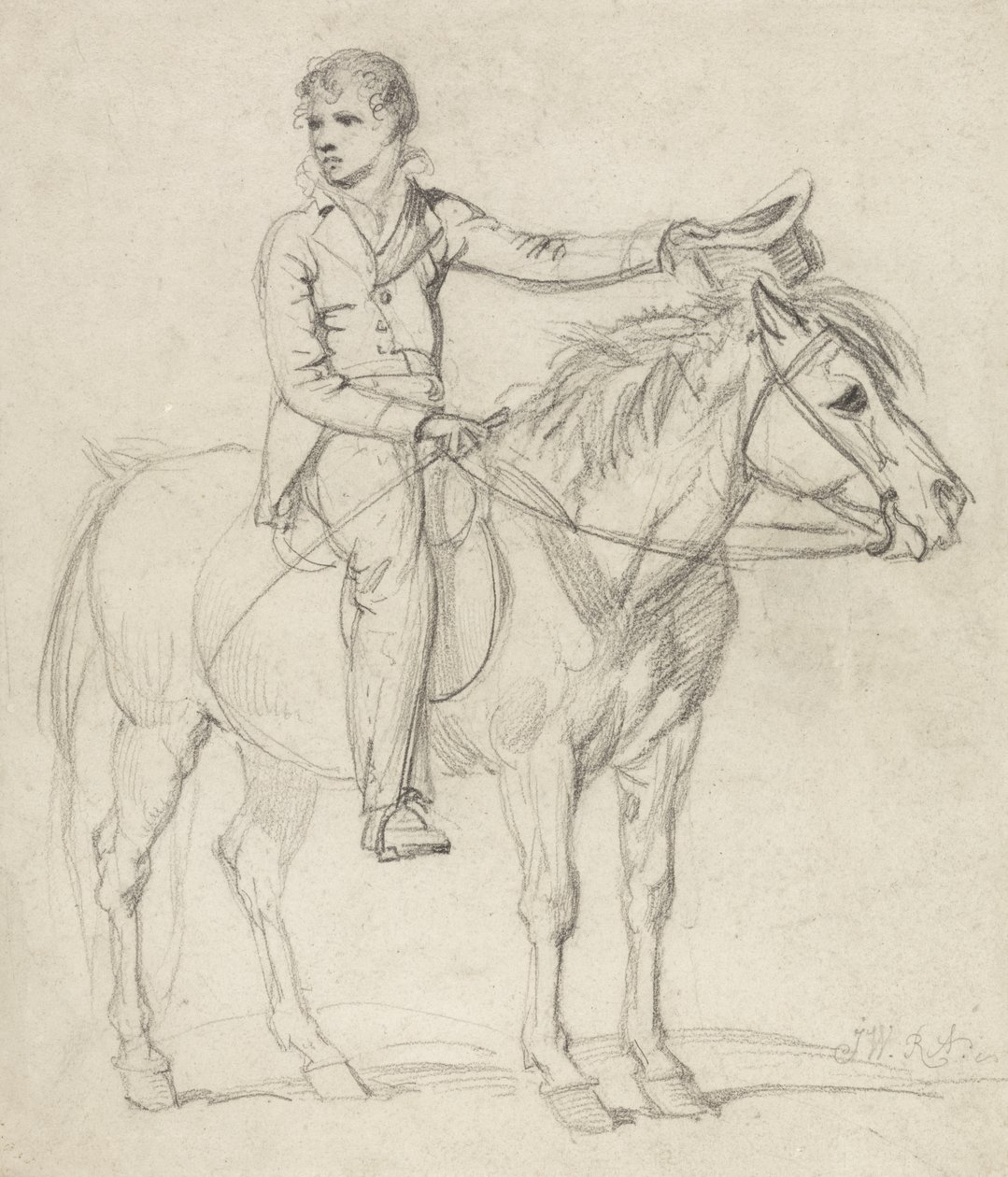 Lord Stanhope (1753-1816) som en gutt som rir på en ponni (blyant på papir) av James Ward