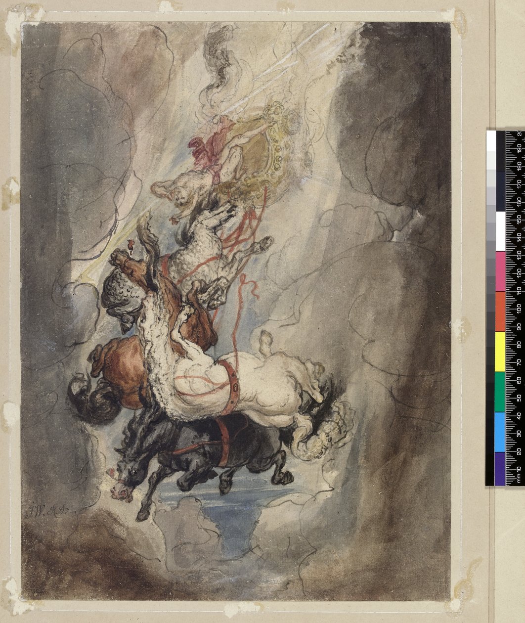Study for the Fall of Phaethon, ca. 1808 (grafitt, penn, blekk og wc) av James Ward