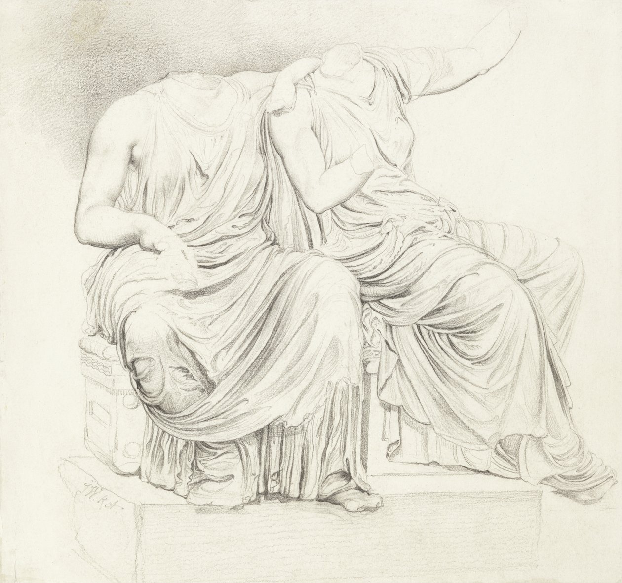 Studie av to hodeløse klassiske statuer (blyant på papir) av James Ward
